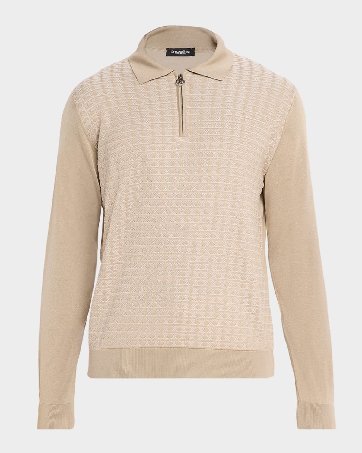 Men & apos;s Silk and Cotton Chain Link Polo Sweater