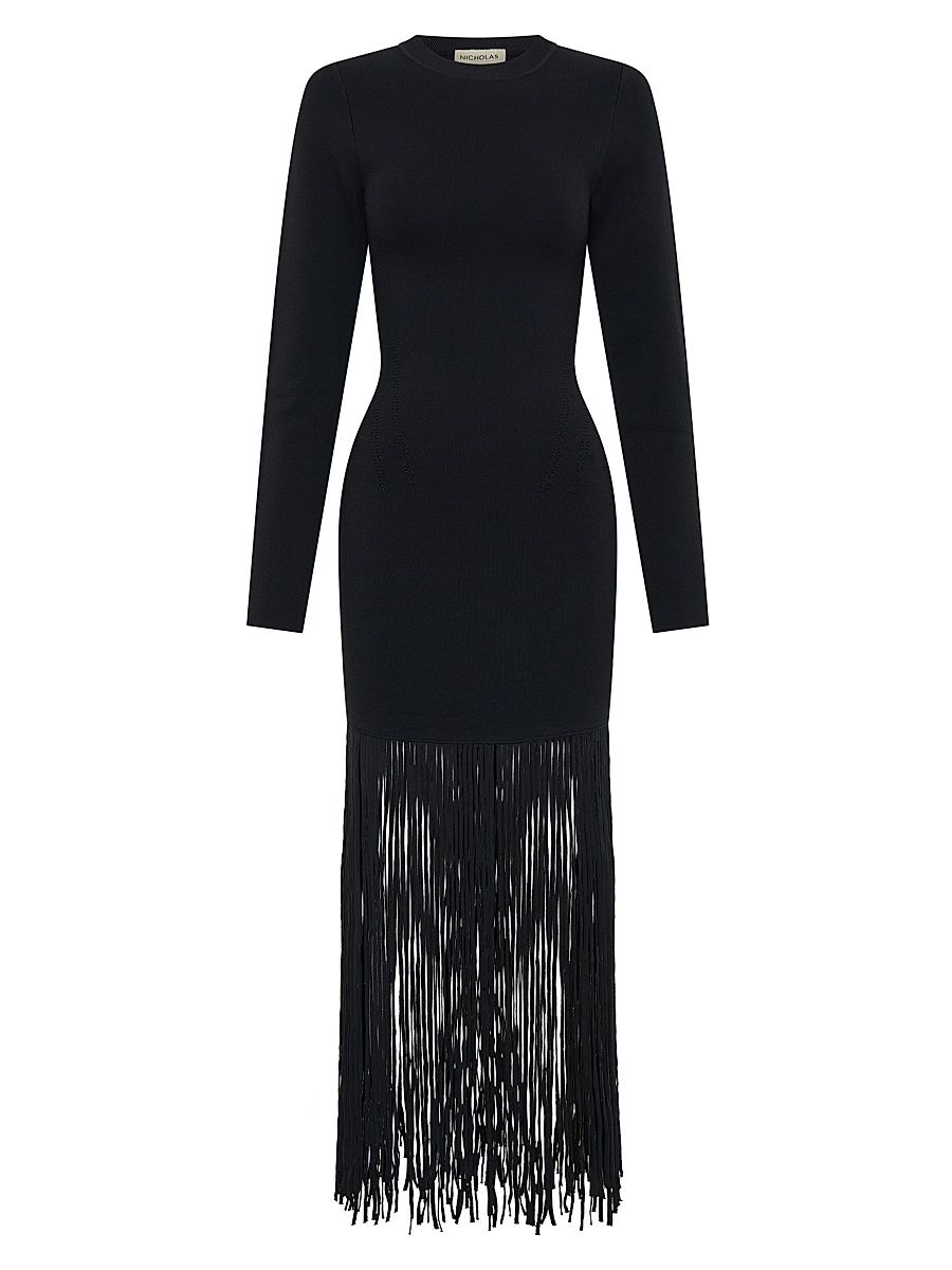 Women's Fiorella Fringe-Trimmed Bodycon Dress - Black - Size Small