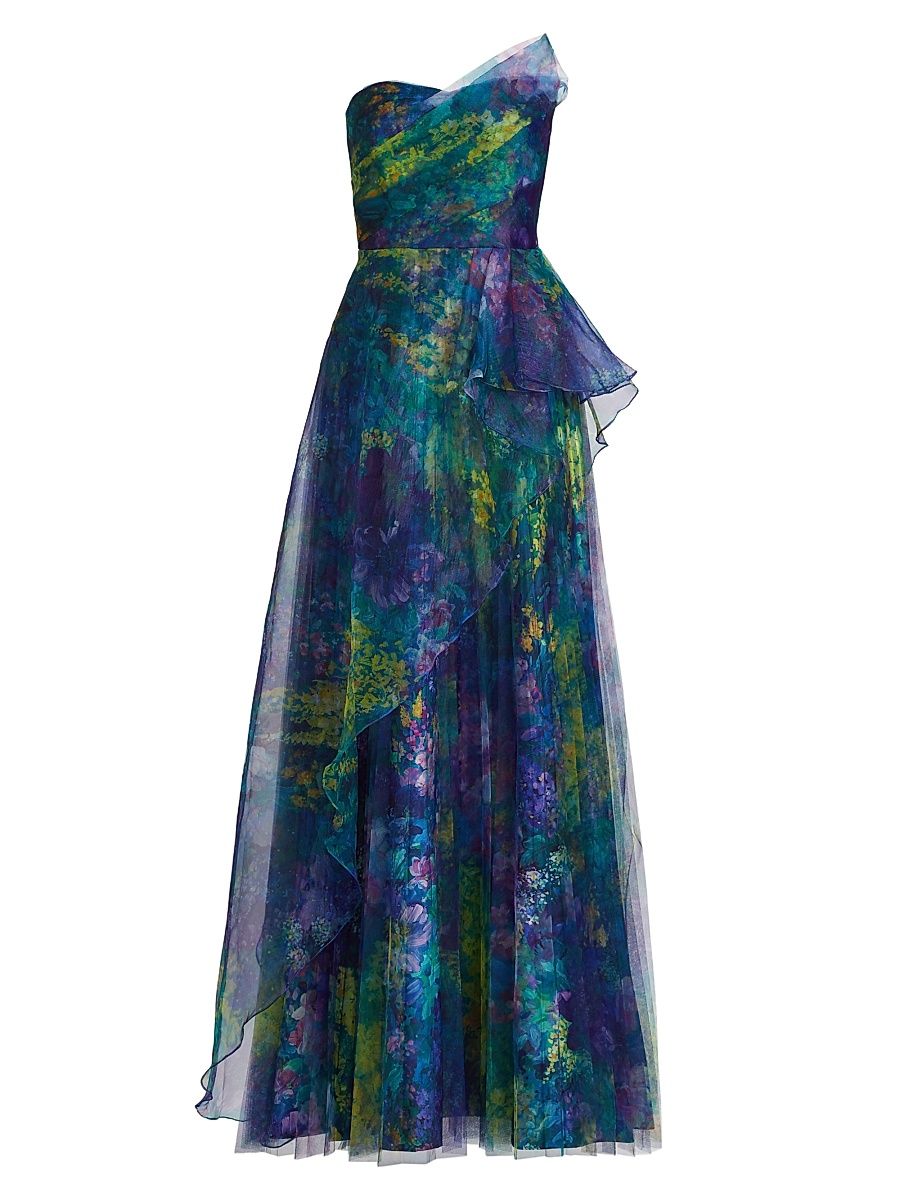 Women's Tayla Asymmetric Organza Strapless Gown - Enchanted Botanica - Size 12