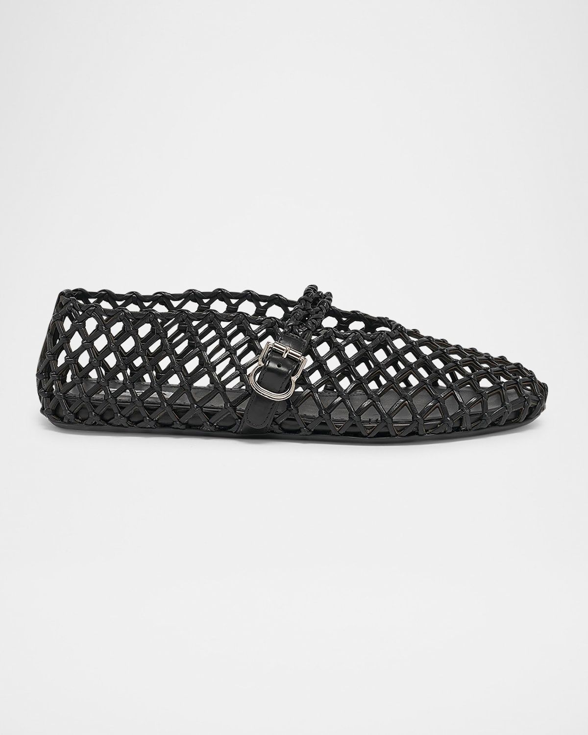 Leather Net Mary Jane Ballerina Flats