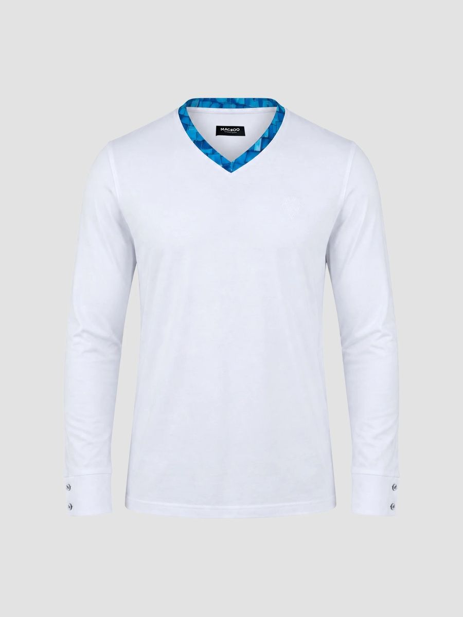 Maceoo Men's Edison V-Neck Long Sleeve T-Shirt - White - Size XXXL