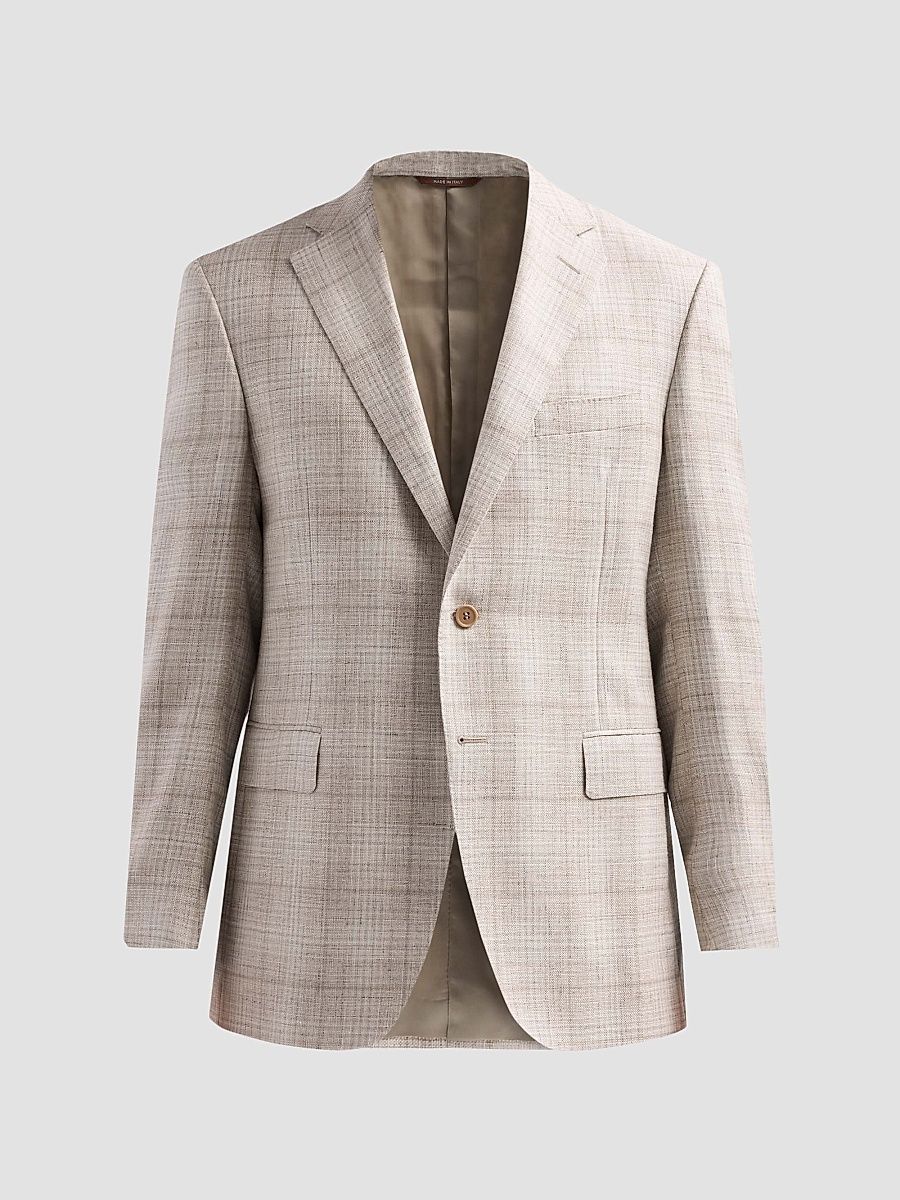 Men's Abstract Plaid Wool-Silk-Linen Sport Coat - Beige - Size 48