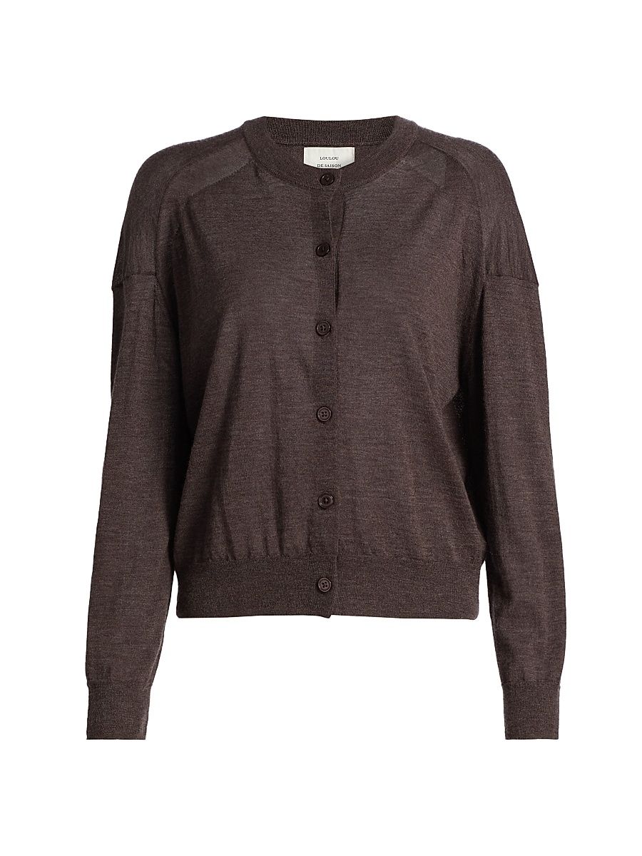 Women's Kita Fine Crewneck Cardigan - Brown Melange - Size XS