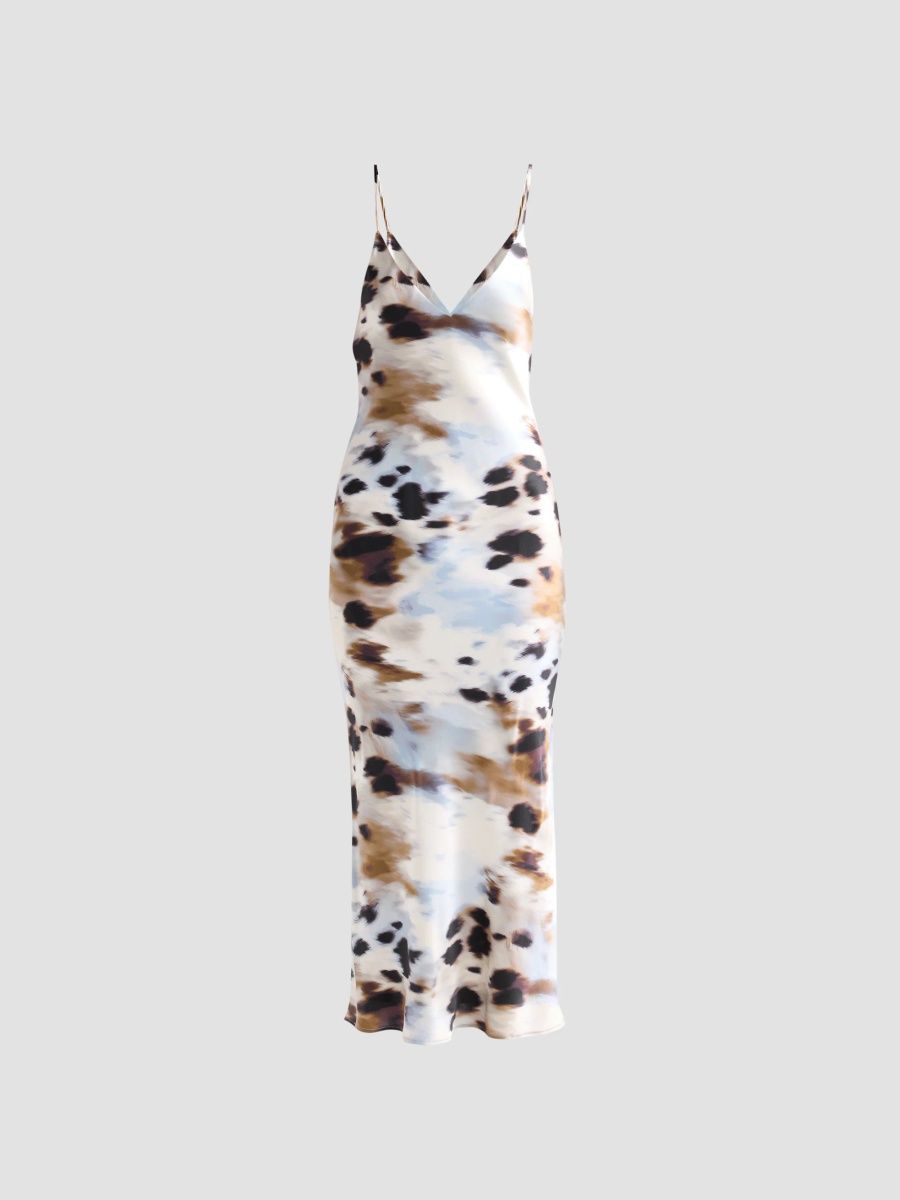 L'AGENCE Women's Seridie Printed Silk Midi Slipdress - Mocha Sky Cloudy - Size 14