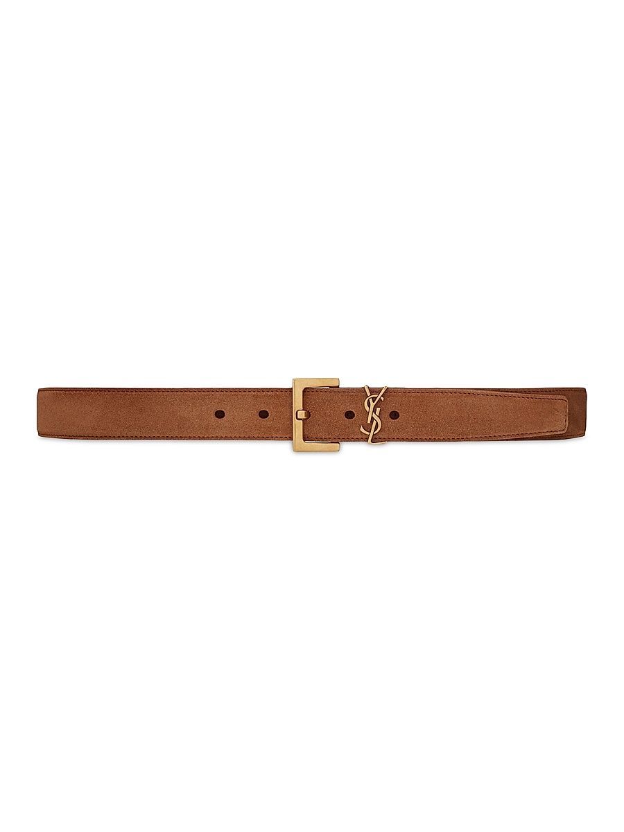 Saint Laurent Women's Cassandre Belt with Square Buckle in Suede - Brick - Size 38
