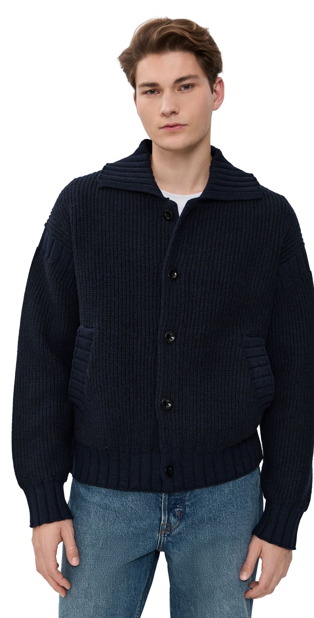 Alex Mill Casey Cardigan Jacket In Merino Wool Navy/Black XXL