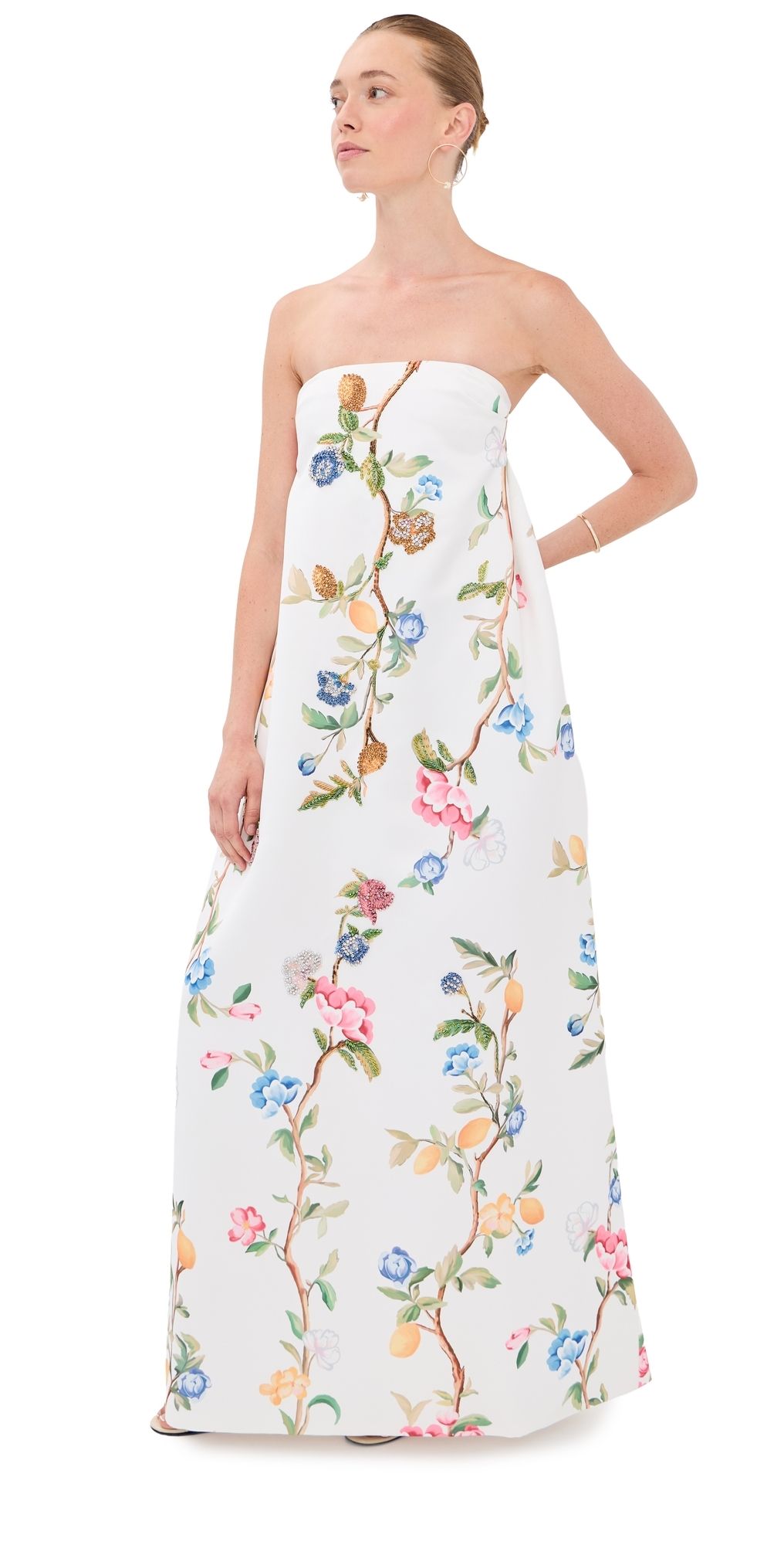 Leo Lin Phoebe Embellished Gown Lemon Vine Print in Snow 8