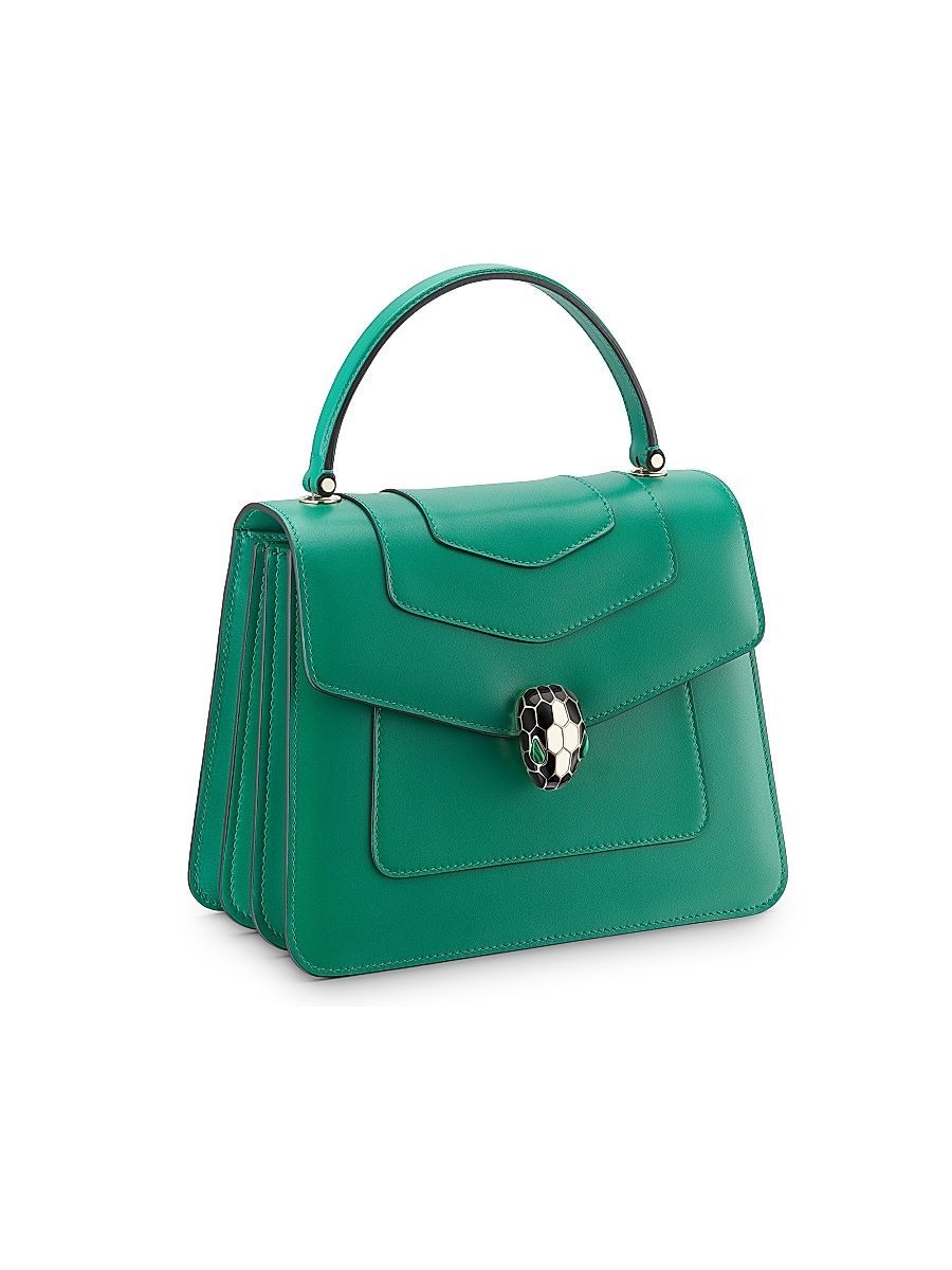 Women's Large Serpenti Leather Top Handle Bag - Emerald Green