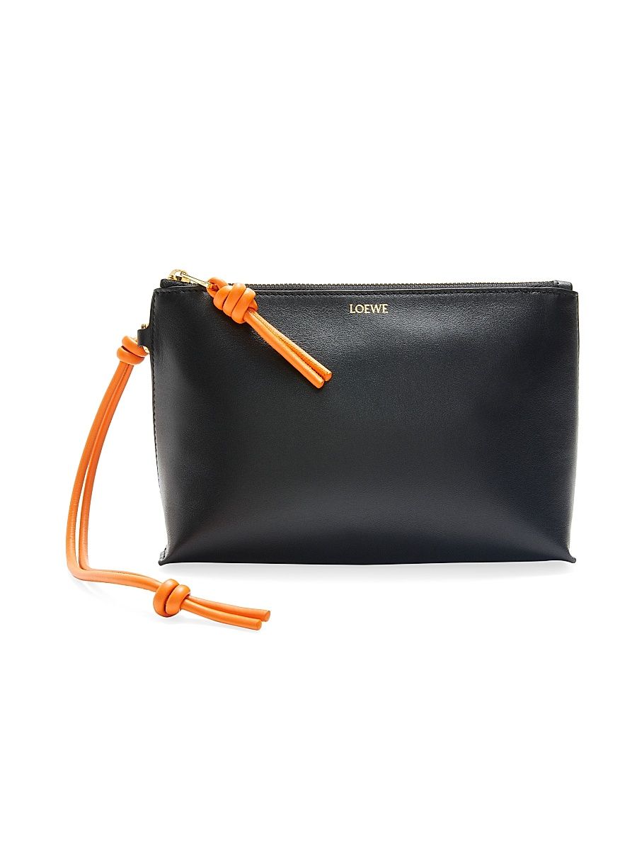 Women's T-Knot Leather Pouch - Black
