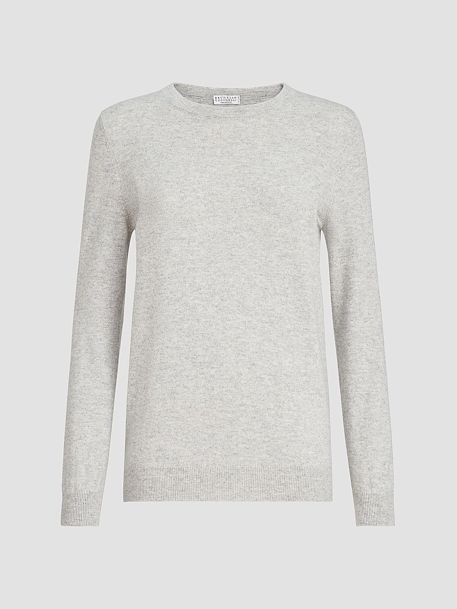 Women's Cashmere Sweater with Monili - Lignite Grey - Size XXXL