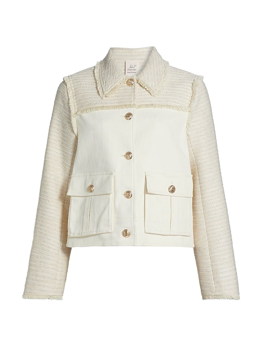 Women's Liliana Braided Tweed Jacket - Whisper White Gardenia - Size Medium