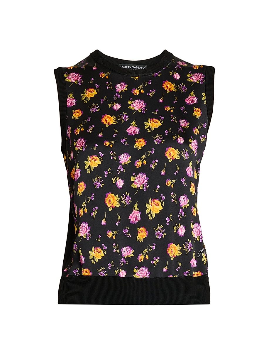 Women's Floral Silk Tank - Rose Mazzolini F Ner - Size 12