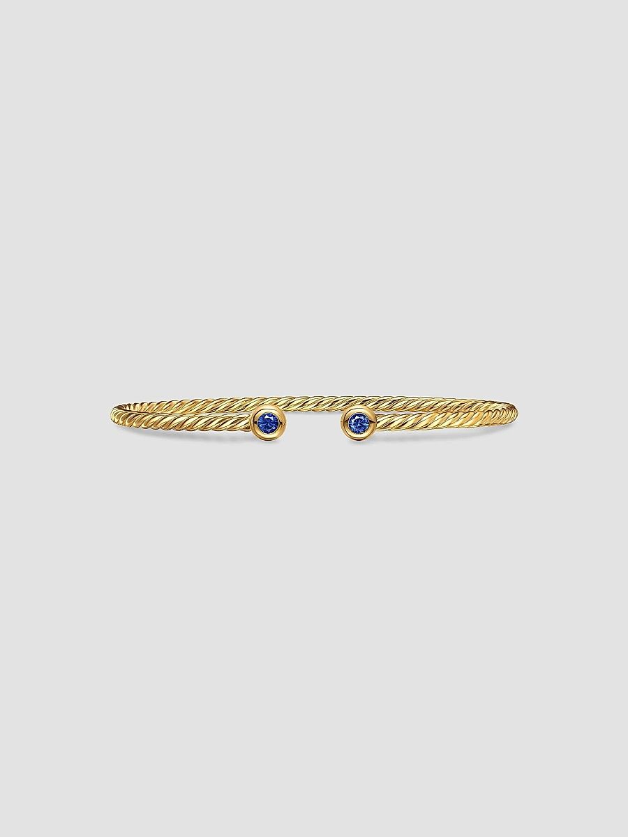 David Yurman Women's Micro Cablespira Flex Round Bracelet in 18K Yellow Gold - Light Blue Sapphire - Size Medium