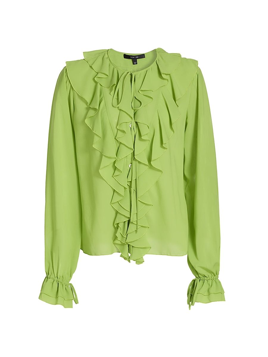 Women's Tobi Ruffled Georgette Blouse - Lime - Size Large