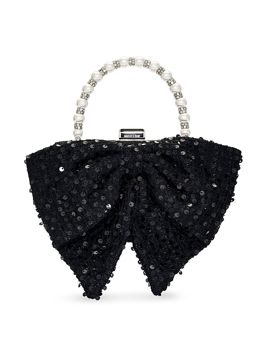 Women's Bubbly Sequin Tweed Top Handle Bag - Black