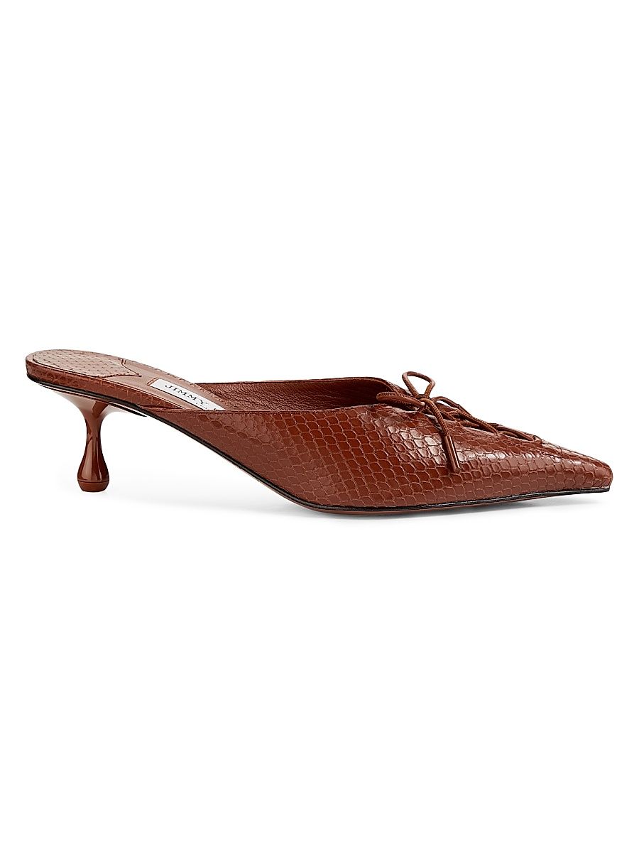 Women's Scarlett 50MM Snakekin-Embossed Leather Mules - Cognac - Size 9