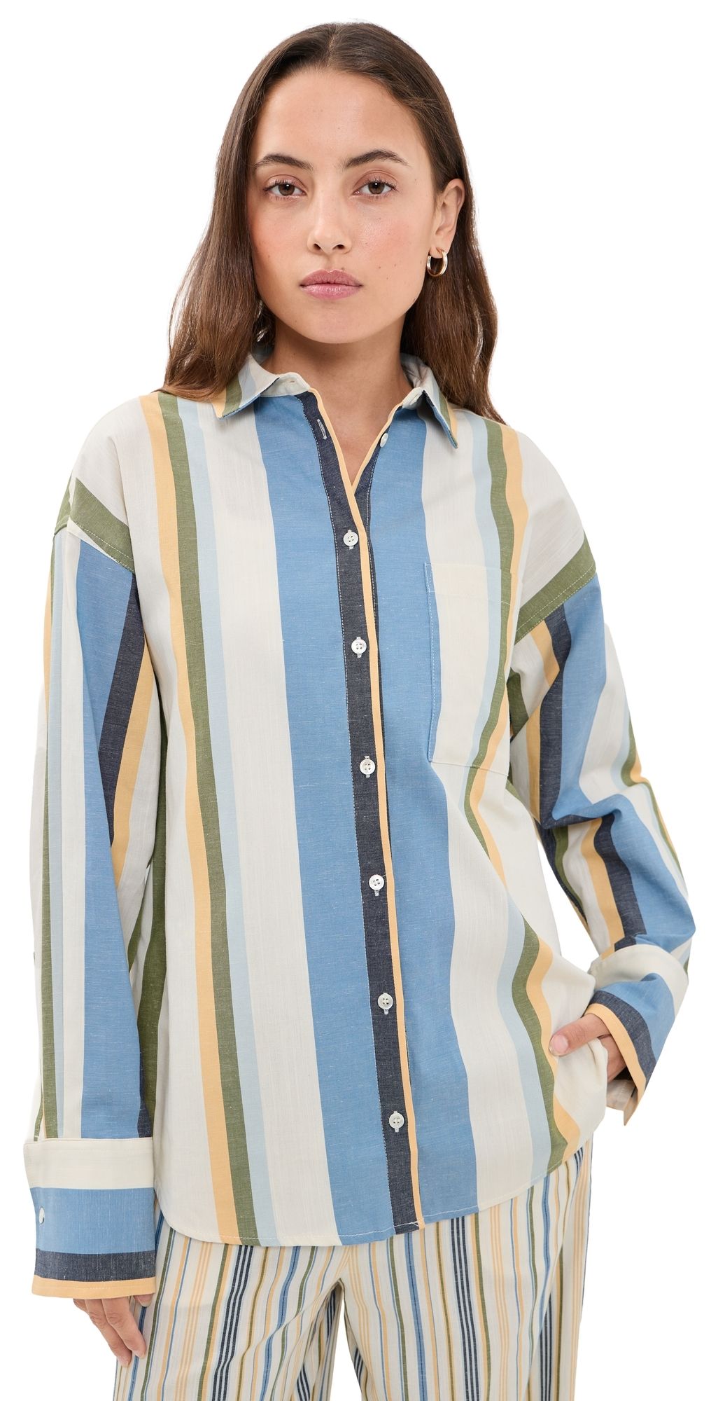 Joe's Jeans The Boyfriend Button Down Shirt Azure Variegated Stripe XS