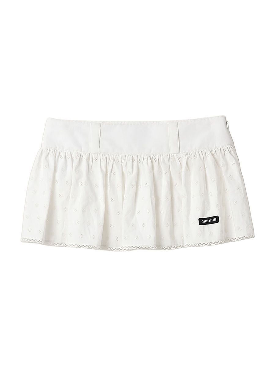 Women's Slubbed Poplin and Eyelet Lace Mini-Skirt - White - Size 6