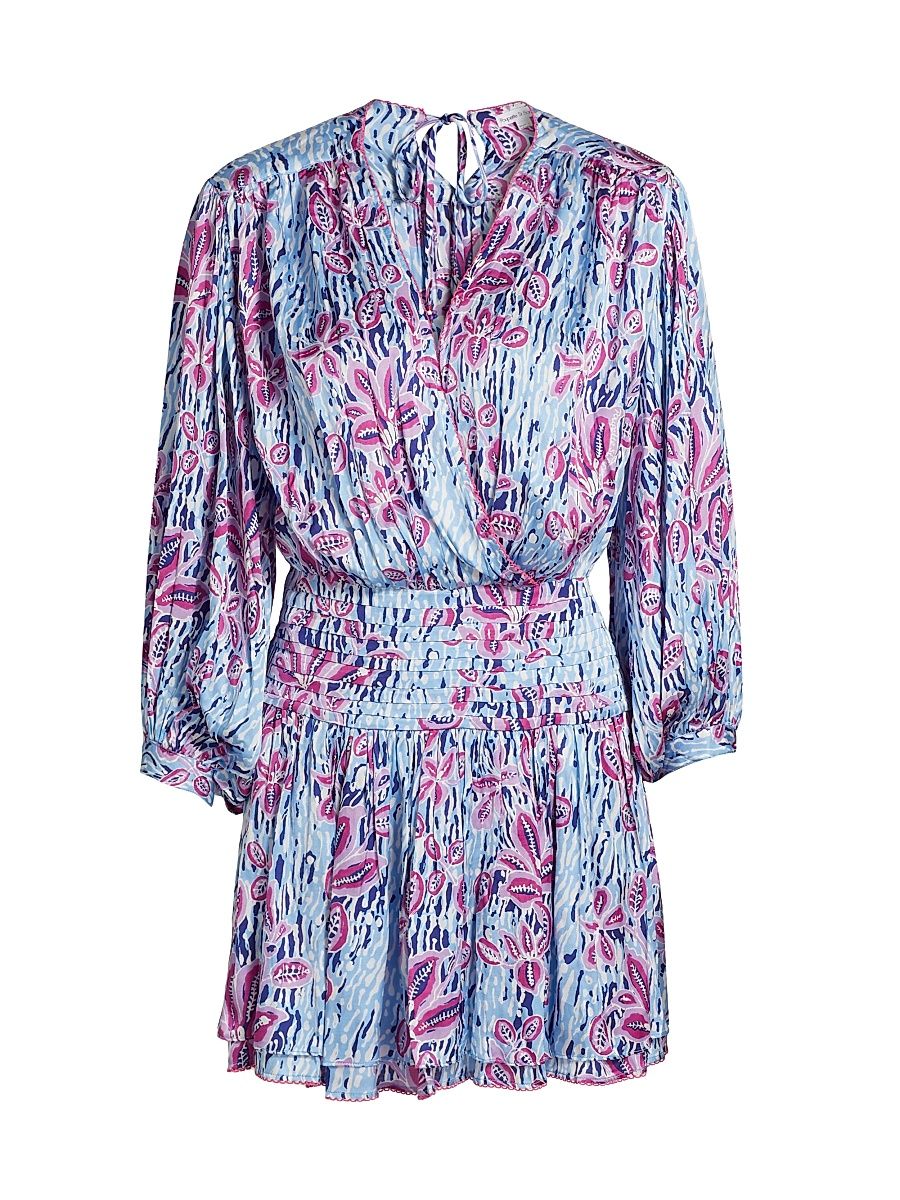 Women's Colleen Printed Smocked Waist Minidress - Blue Exotic Forest - Size XS