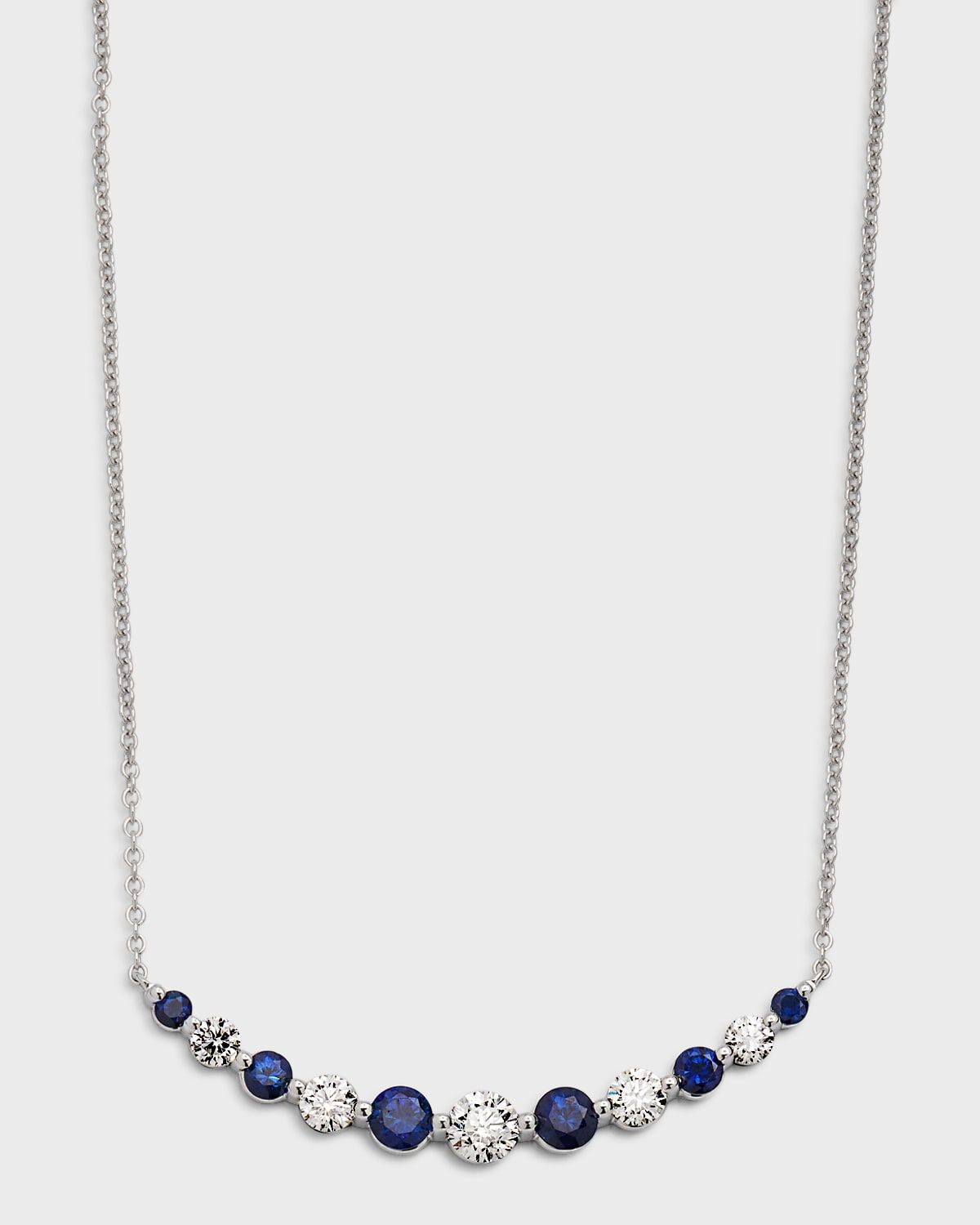 18K White Gold Round Sapphire & Round Diamond GH/SI1 Smiley Necklace, 18"L, 1.13tcw