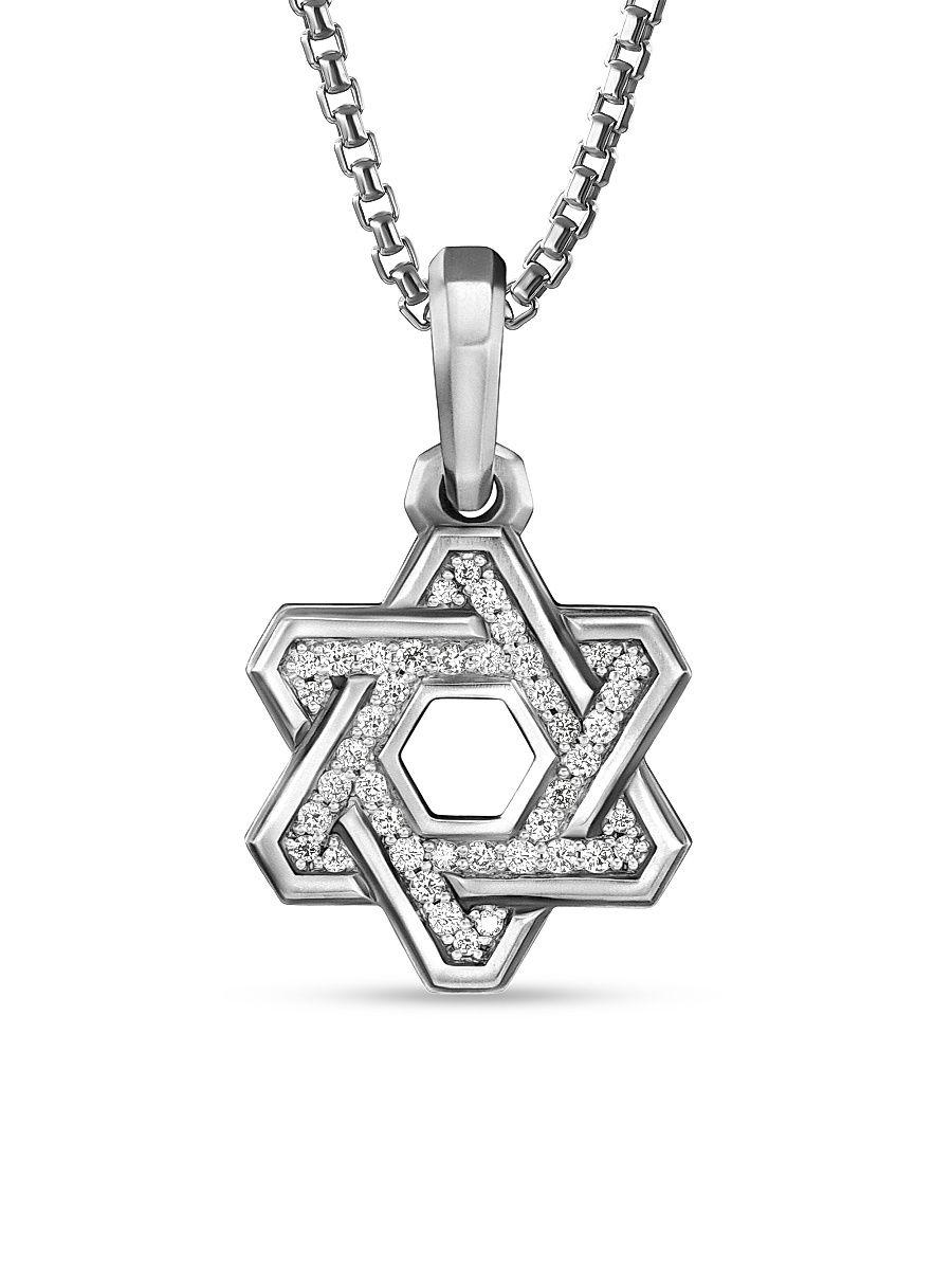 Men's Deco Star of David Pendant in Sterling Silver - Diamond