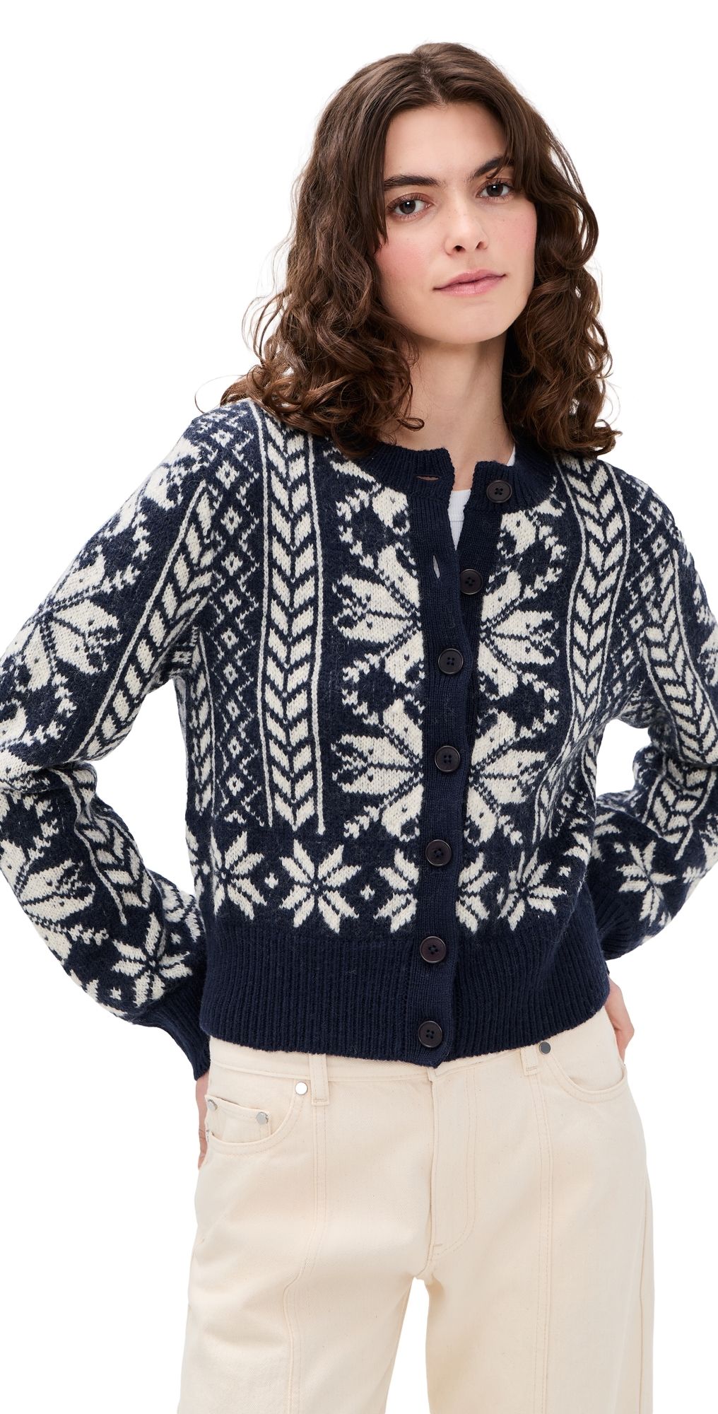 Madewell Fair Isle Cardigan Jacket Navy/Ivory L