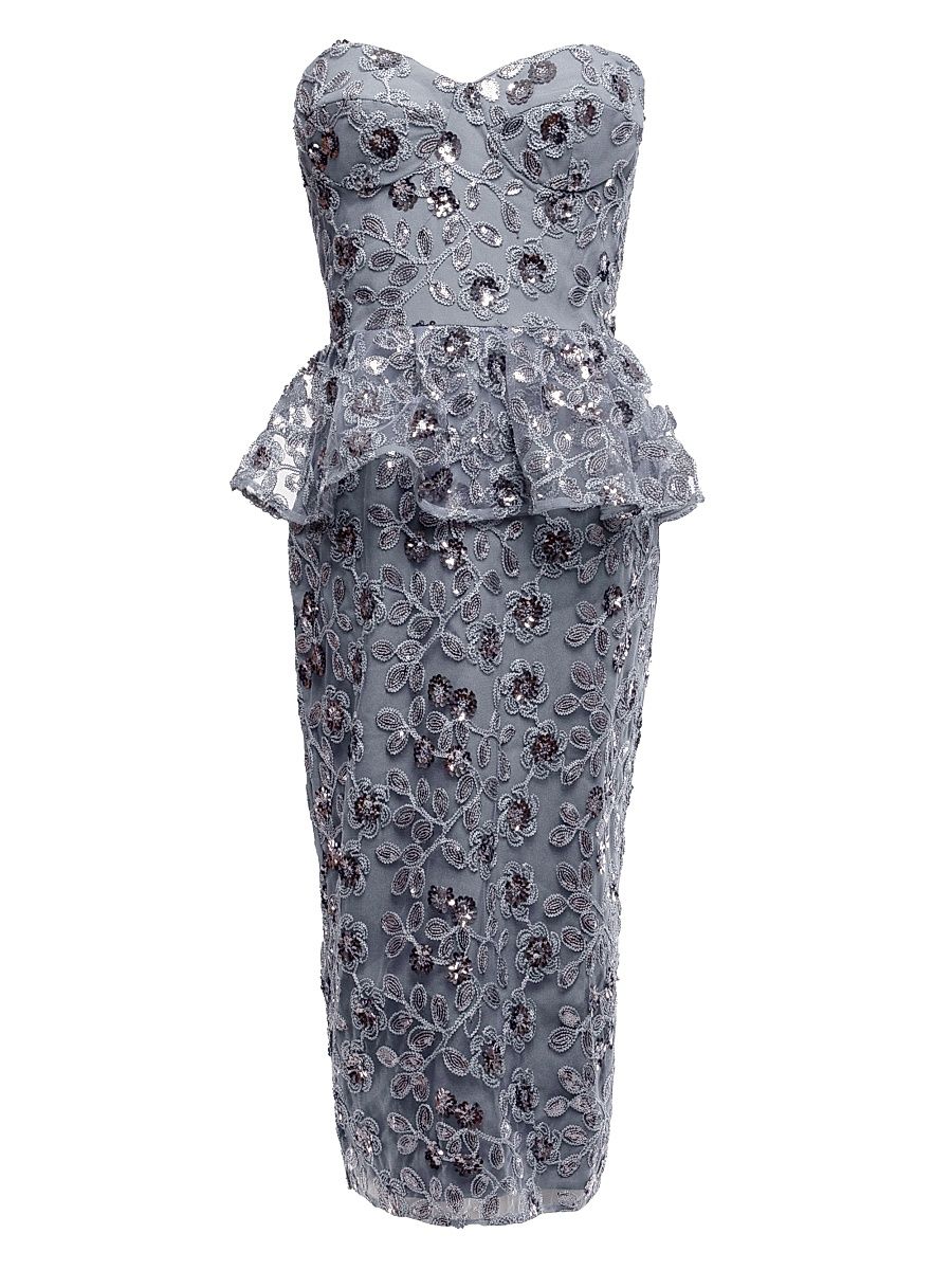 Women's Amelia Embellished Strapless Midi-Dress - Graphite Blue Multi - Size XXL