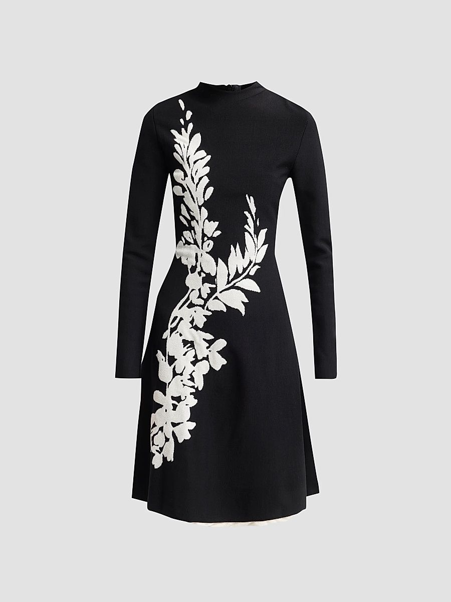 Women's Floral Velvet Jacquard Knit Minidress - Black - Size XS