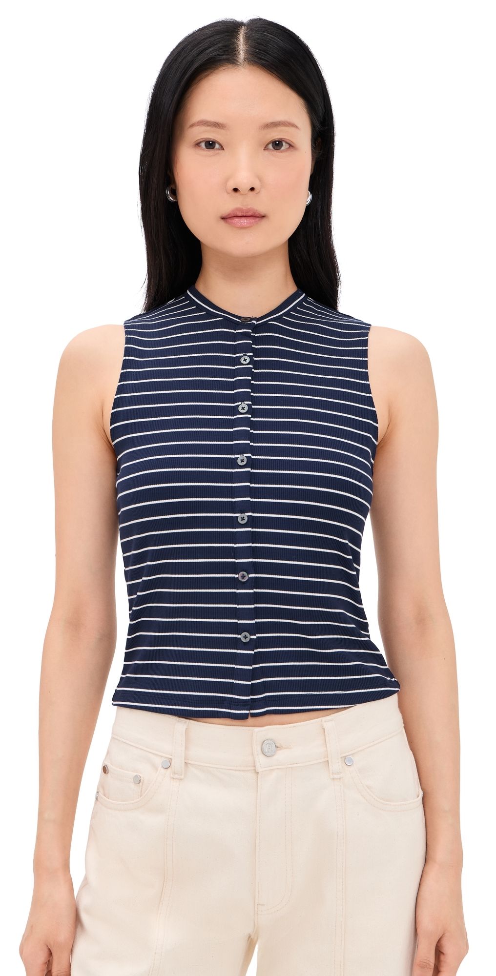 Good American The Rib Splay Top Simple Stripe Horizon Ink S