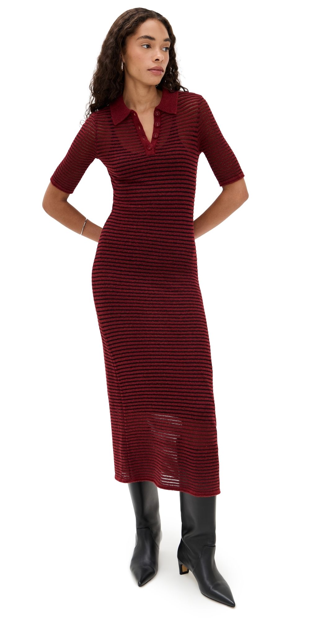 Proenza Schouler White Label Meline Dress in Cashmere Silk Stripe Claret/Black M