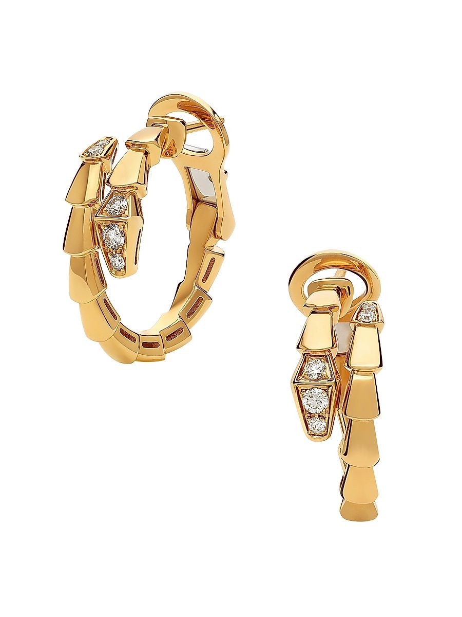 Women's Serpenti Viper 18K Yellow Gold & 0.18 TCW Diamond Hoop Earrings - Yellow Gold