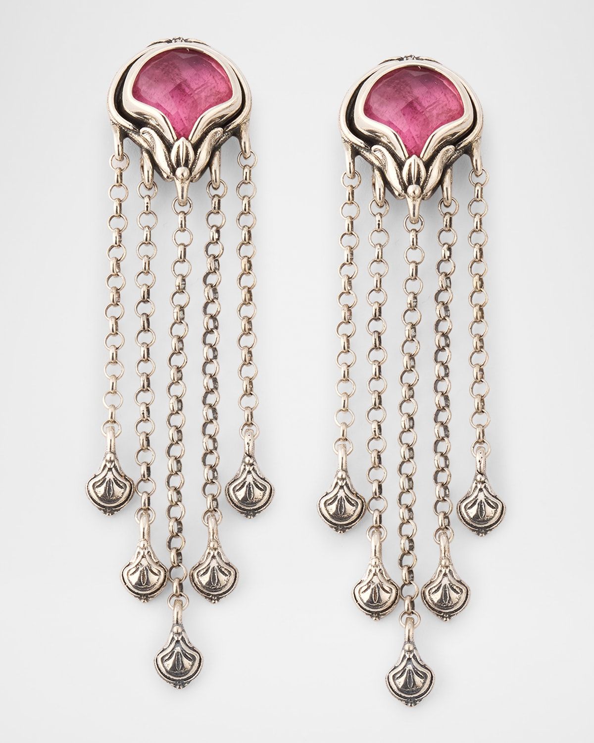 Ivy Rock Crystal, Strawberry Quartz and MOP Triplet Dangle Earrings