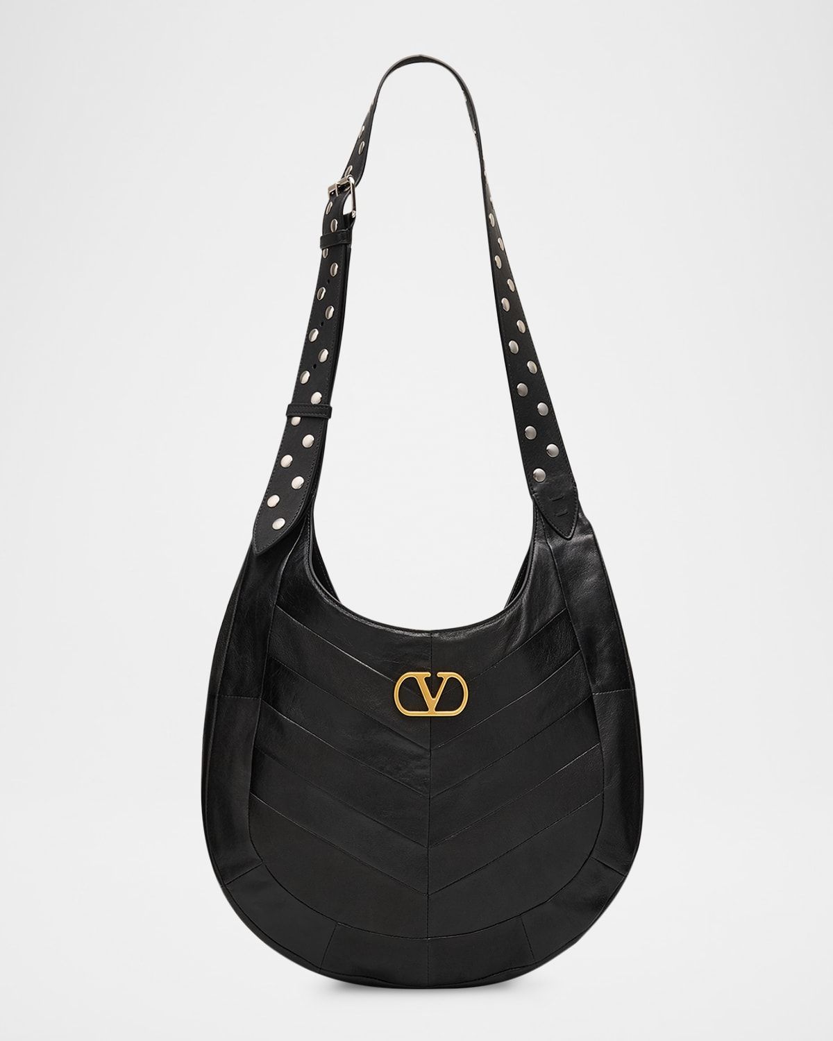 Hoboho Studded Patchwork Leather Hobo Bag