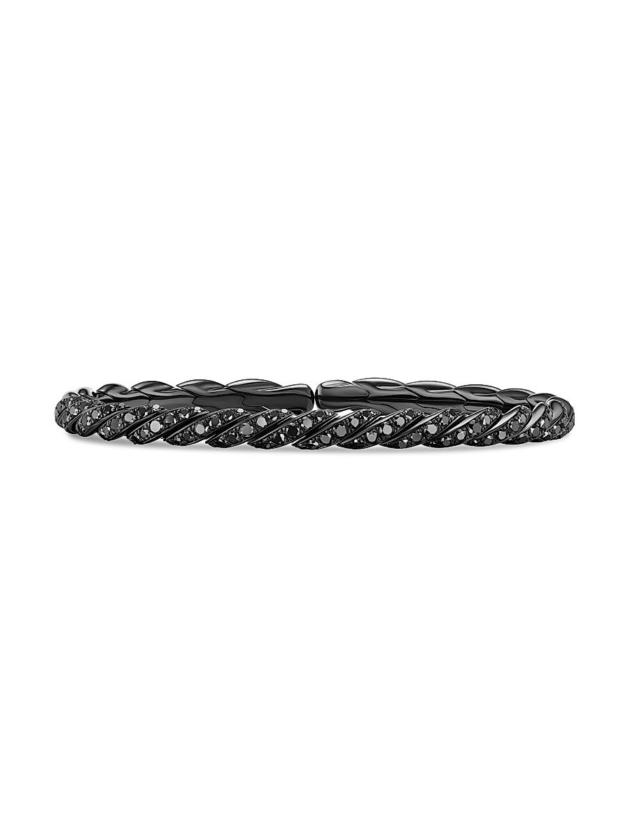 Women's Sculpted Cable Flex Bracelet in 18K White Gold - Black Diamond - Size Medium