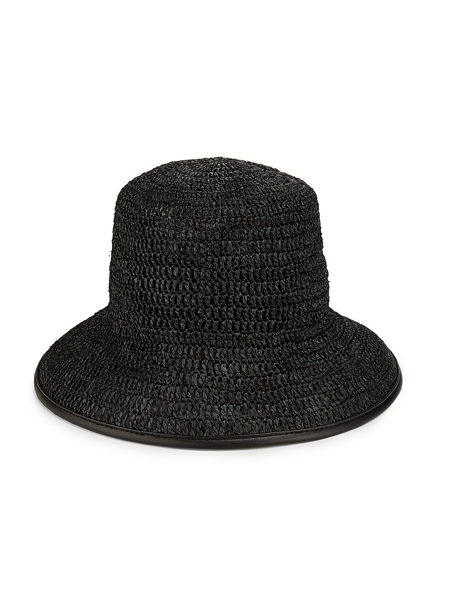 Women's Crochet Raffia Bucket Hat - Black - Size Small