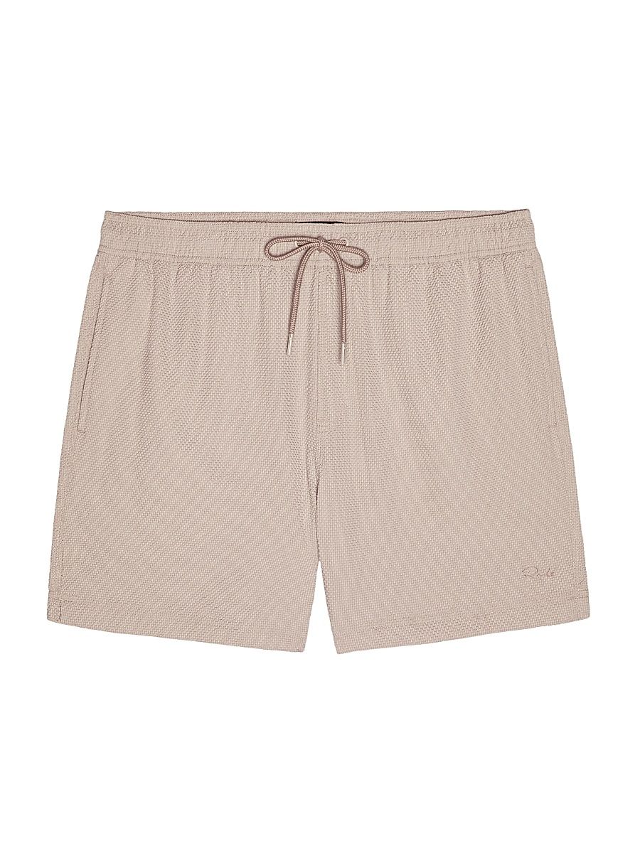 Men's La Brea Seersucker Drawstring Swim Shorts - Khaki Check Seersucker - Size Large