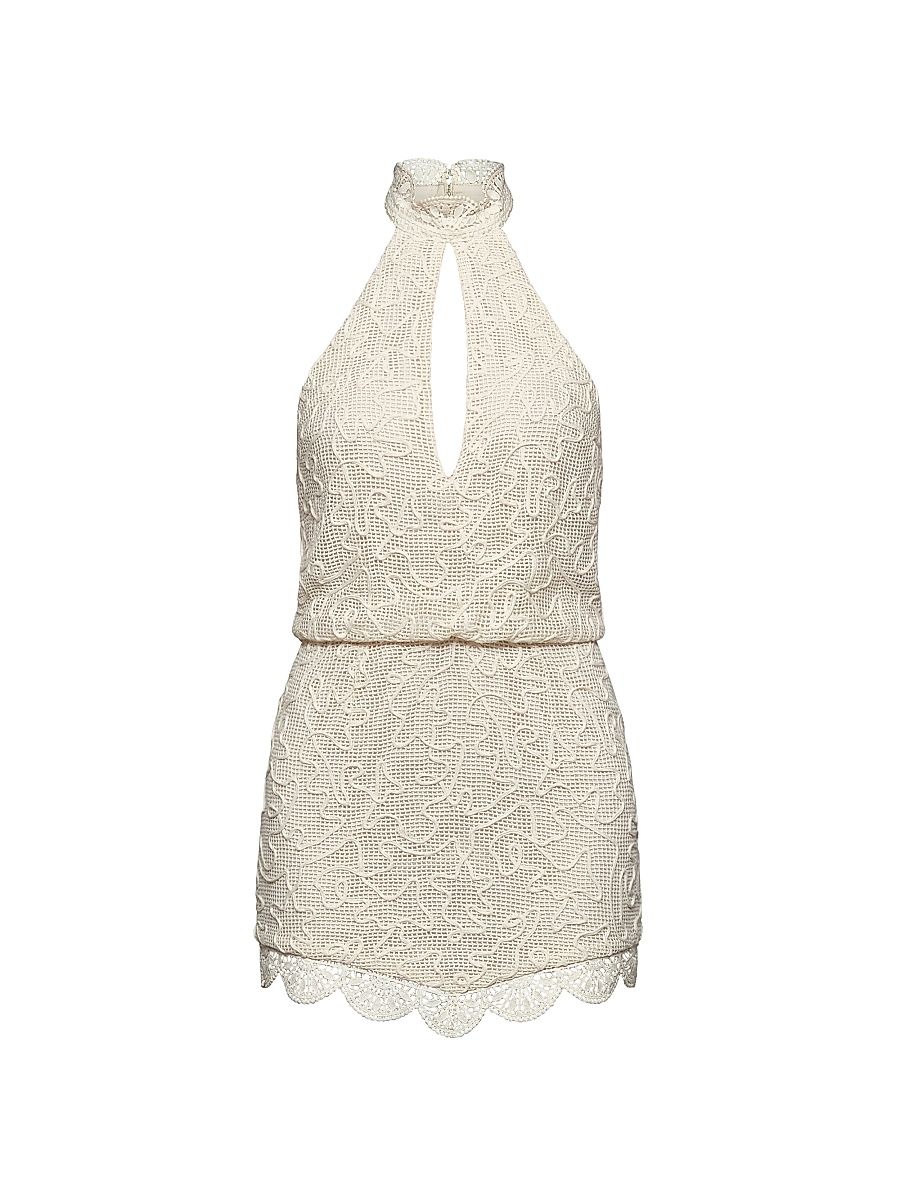 Women's Elise Embroidered Cotton Mesh Halterneck Minidress - Ivory - Size 12