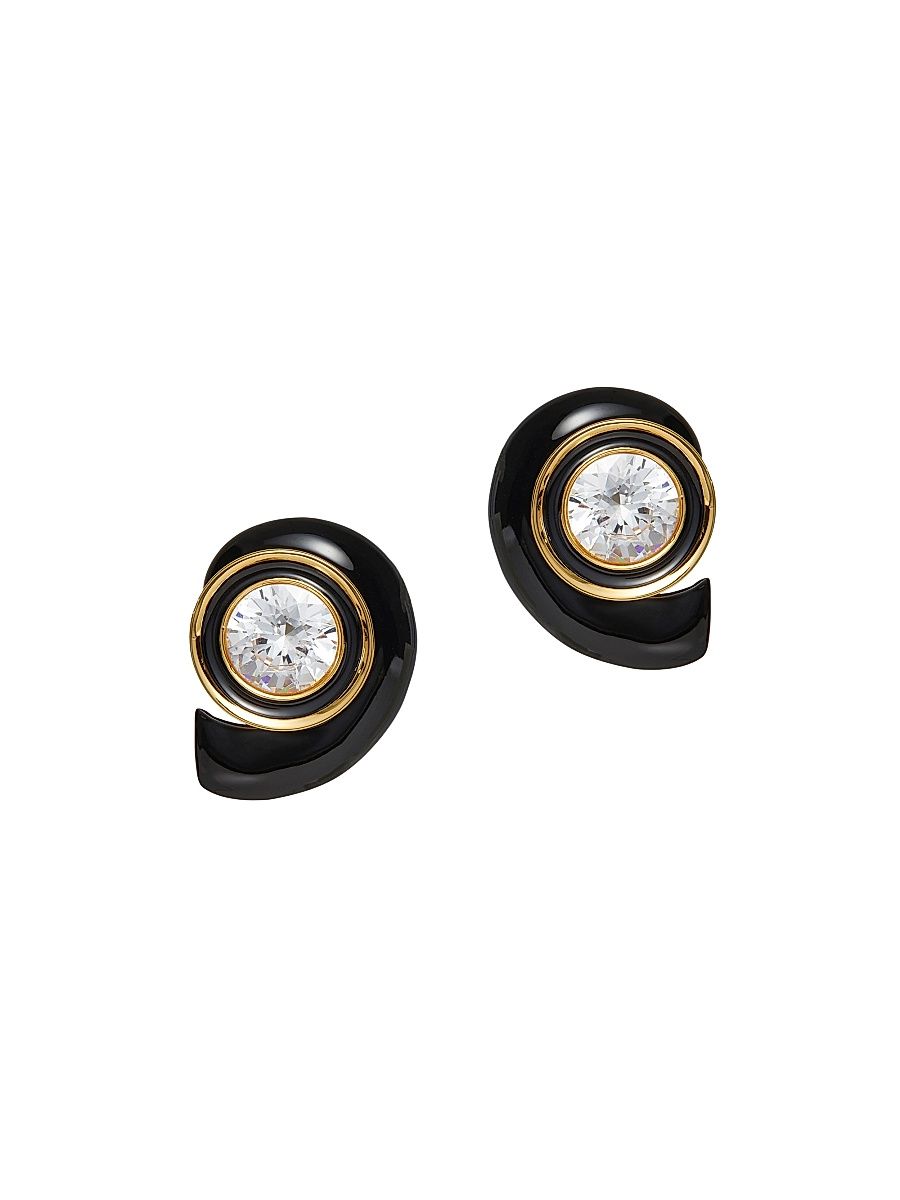 Women's Deco Swirl 14K-Gold-Plated, Enamel & Crystal Stud Earrings - Jet