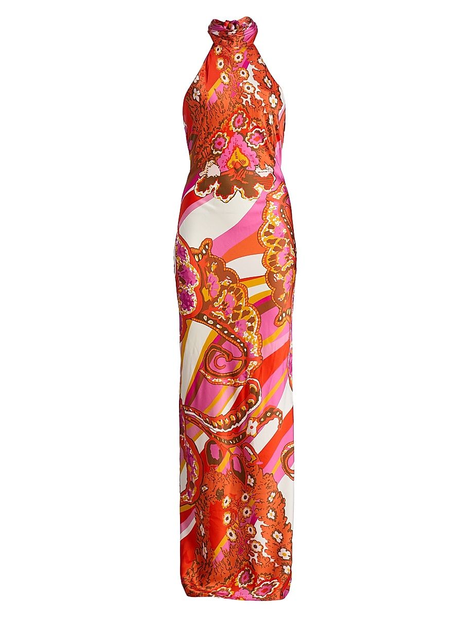 Women's Tatiana Printed Silk Gown - Fiesta Pink Multi - Size 16