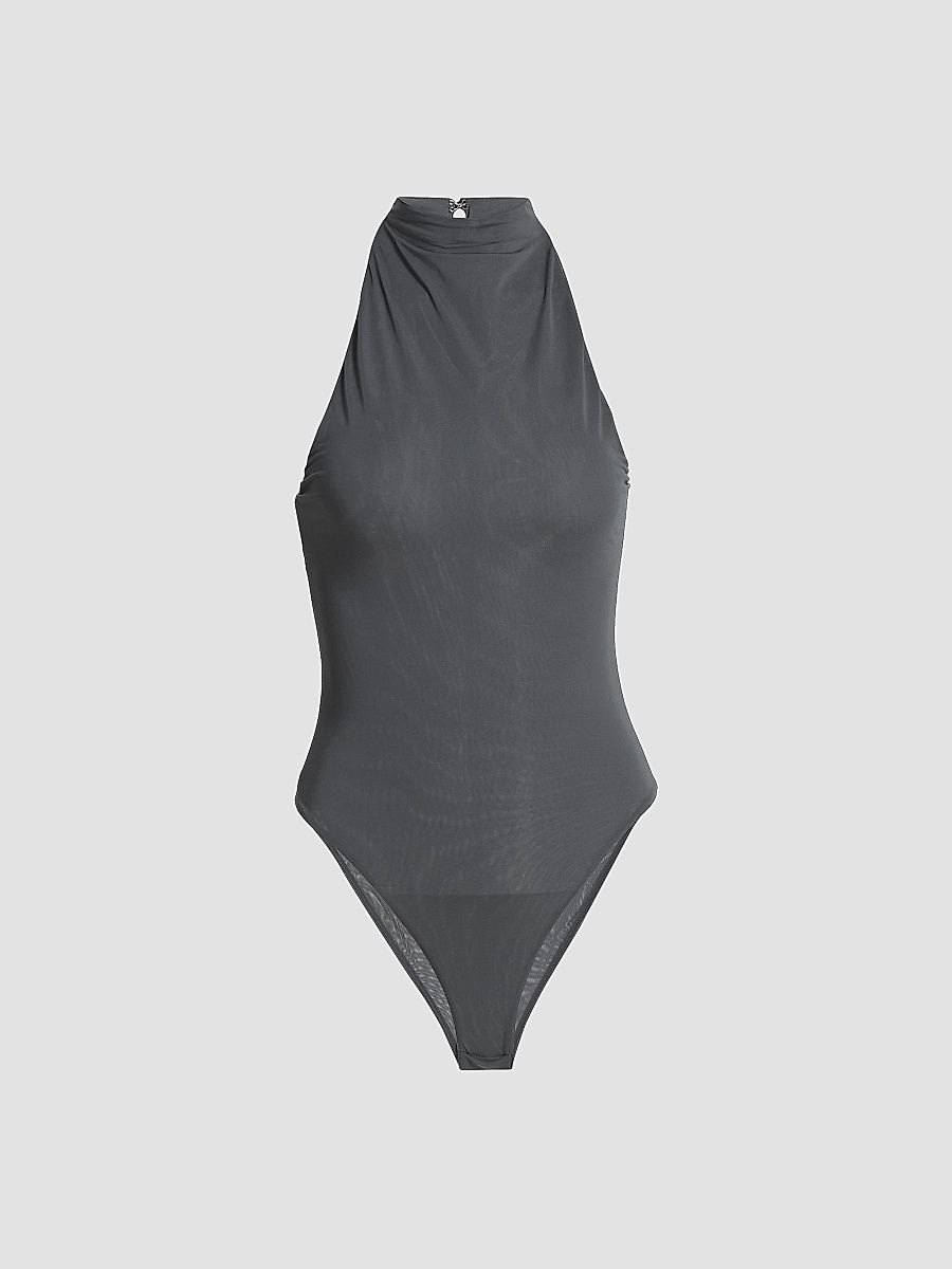 Ronny Kobo Women's Spen Sleeveless Jersey Bodysuit - Charcoal - Size Large