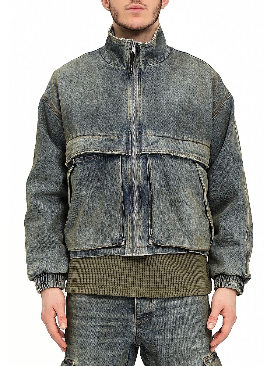 Men's Drop Shoulder Denim Crop Jacket - Light Indigo - Size Large