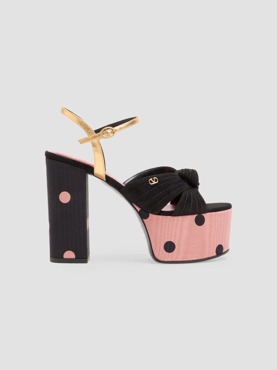 Valentino Women's Crasher 125MM Platform Sandals in 125MM Moiré Fabric - Black Pink - Size 7