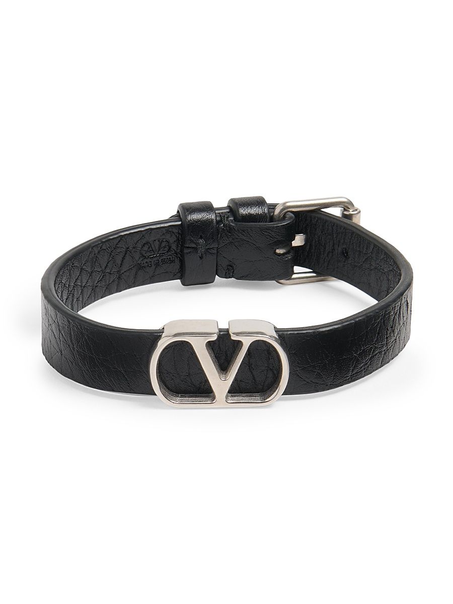 Men's VLogo Signature Grainy Calfskin Bracelet - Black