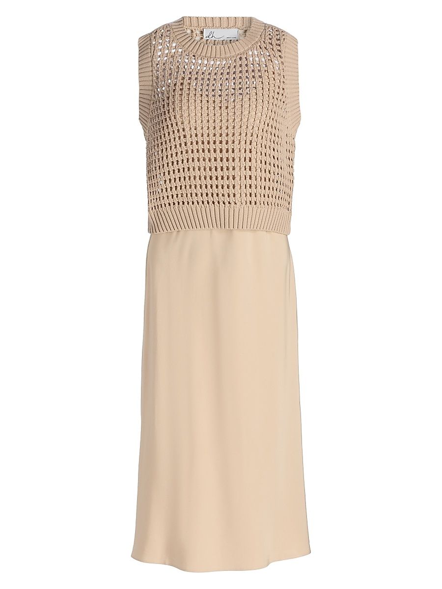 Women's Mixed-Media Cotton Midi-Dress - Willow - Size Large