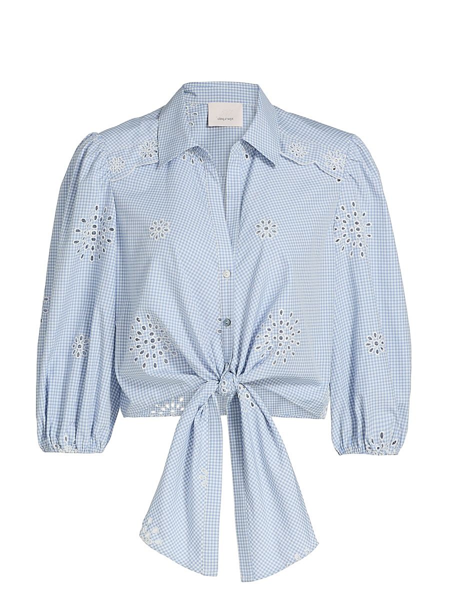 Women's Marianna Gingham Eyelet Crop Shirt - Lilac Opal Ivory - Size XL