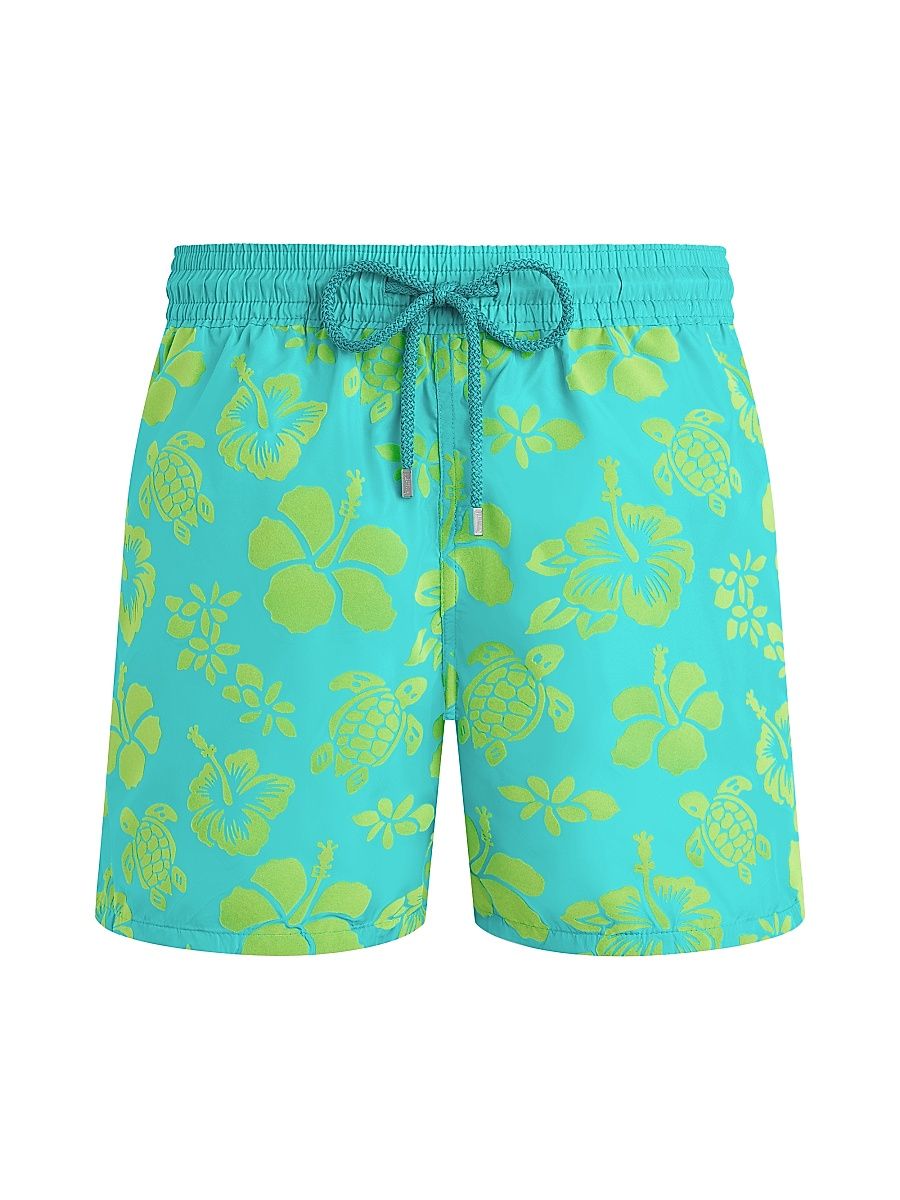 Men's Tropical Turtle Packable Flocked Swim Trunks - Vert Disco - Size XL