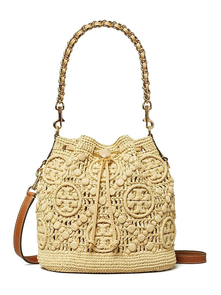 Women's Monogram Raffia Bucket Bag - Natural