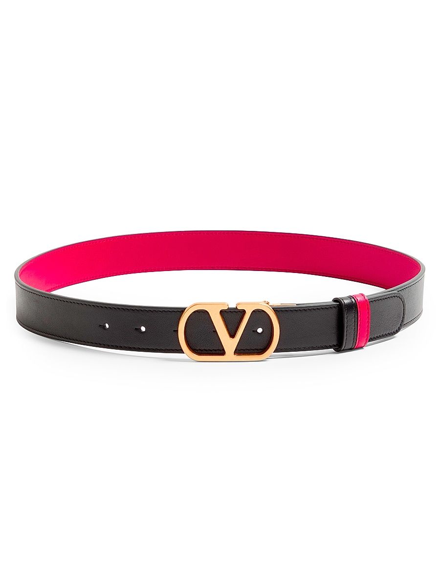 Women's Vlogo Signature Reversible Shiny Calfskin Belt 30MM - Black Red - Size Large