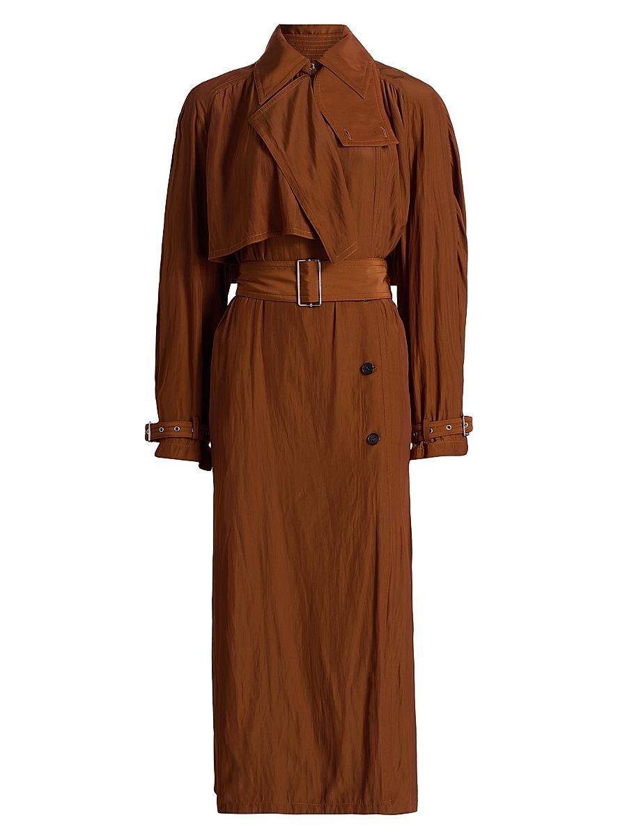Women's Satin Belted Trench Coat - Chestnuts - Size 12