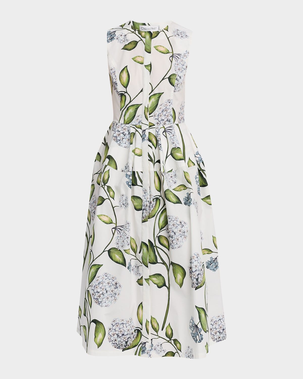 Sleeveless Porcelain Flower Cotton Midi Dress
